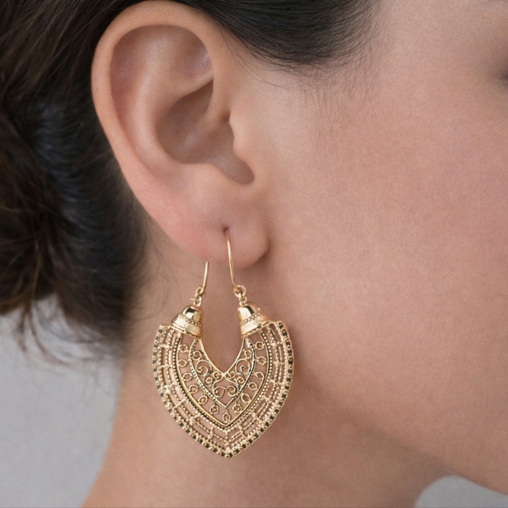 Gold Chunky Boho Hoop earrings Filigree Dangle Summer statement Jewelry 💖2/$30
